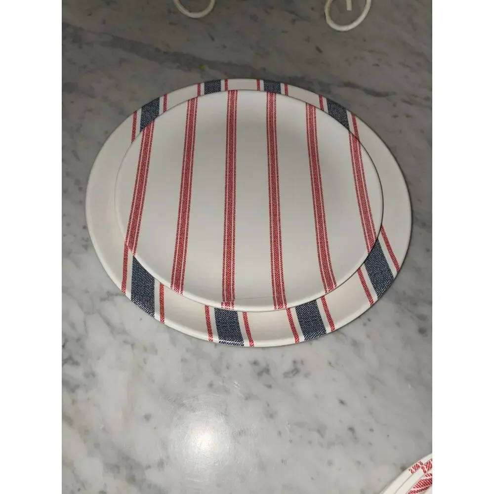 Hearth & Hand Magnolia Melamine Dinner & Salad Plates Set 4 Blue 4 Red White - Picture 9 of 9